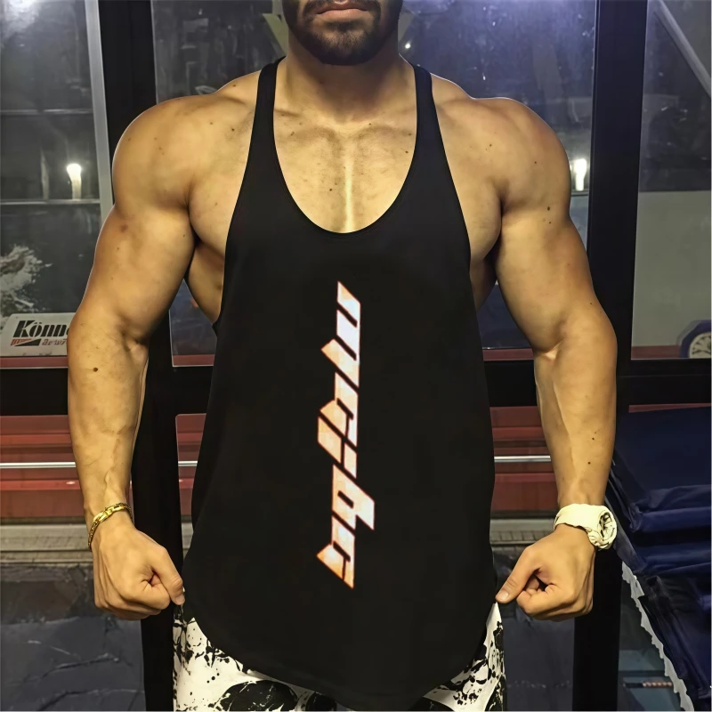 

Men's new cotton stringer vest - gradual change graphics, gym training bodybuilding fitness clothing, showing muscle performance