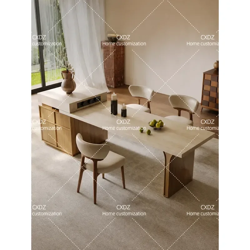 Antique Style 2026 Island Table Integrated Household Retractable Rock Slab Multi Functional Custom Kitchen Counter