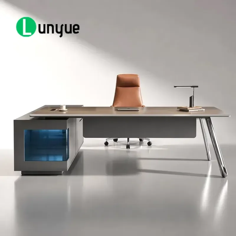 Custom Size L Shaped Executive Desk Modern Luxury Manager Office Furniture with Built in Power Socket USB Port Workstation