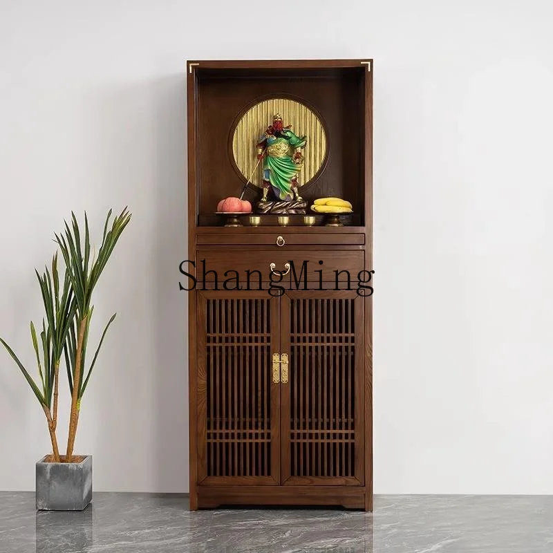 CL Solid Wood Household Buddhist Temple Shrine White Wax Wood Bodhisattva Land God of Wealth Offering Table