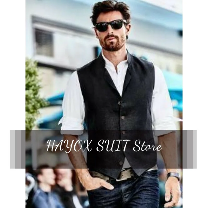 Men\'s Suit Vest Lapel Sleeveless Formal Dress Solid Color Business Simple Tooling Single Row Five Buttons Slim Groom Wedding