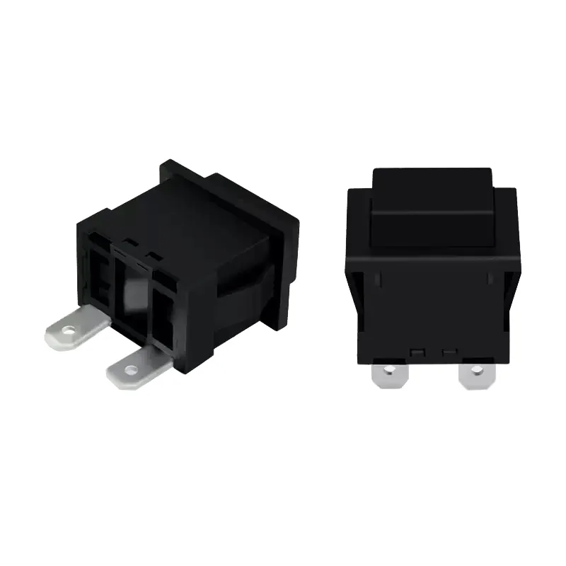 PBS2-5 Locking Type, Black, 2-pin, Square Button Switch, Power Button Switch. Capacity: 12A (10), Voltage: 250V, T125