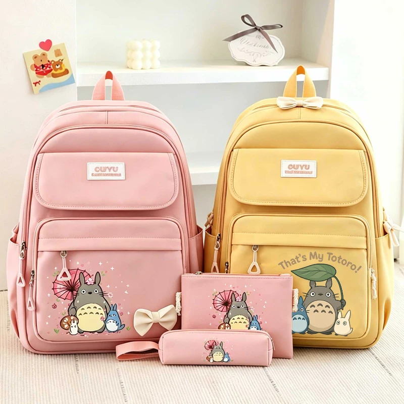 

4pcs Set My Neighbor Totoro School Backpack Kawaii Print Pencil Bags Large-capacity Handbag Boys Girls School Supplies Gift
