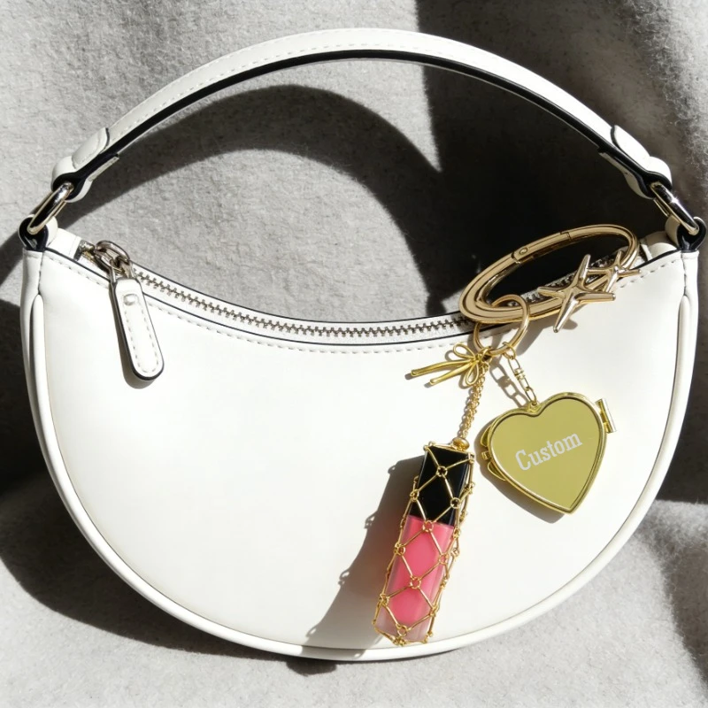Customized Name Mango Star Keychain Bag Pendant Tainless Steel Metal Net Pocket Lipstick Bag Keychain Women's Bag Accessories