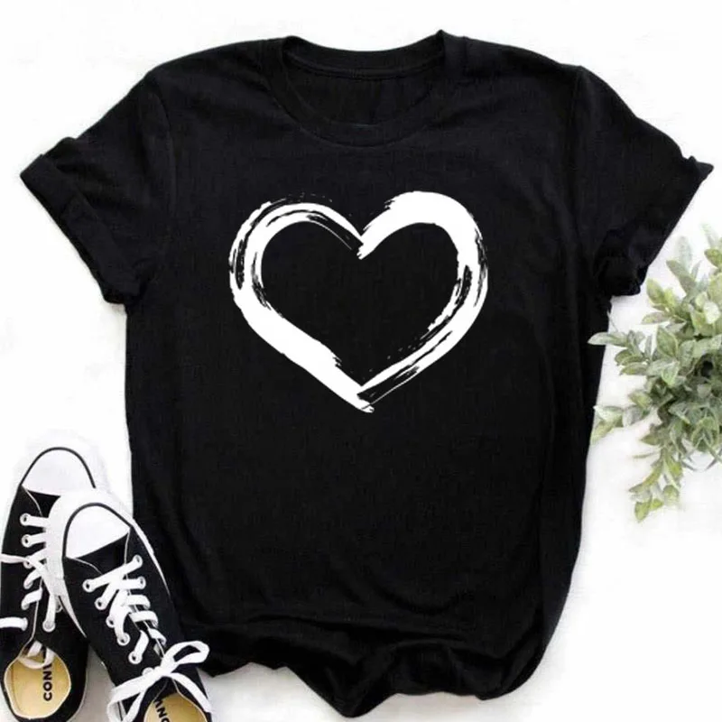 New Finger Heart T Shirt Women Tops Korean Ulzzang Graphic Tees Women Fashion Women's T Shirts 90s Girls Black Shirt