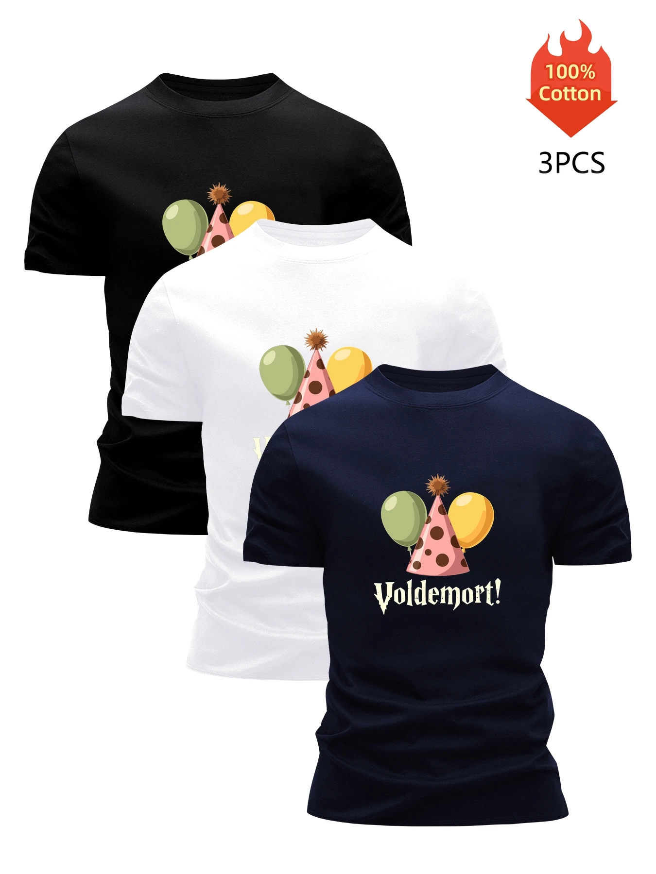

3 Pack T-Shirt Men's 100% Cotton Graphic Printed Tees Funny Summer Blouse Casual Breathable Cool High Quality Clothing