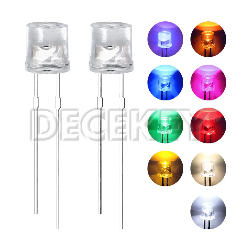 100Pcs 5mm Flat Top LED Diode 9 Colors Lights Bright Bulb Lamps Electronics Components Indicator Light Emitting Diodes