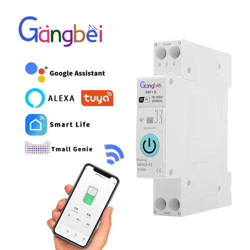 Disyuntor inteligente Tuya WiFi 1P 63A carril DIN para hogar inteligente Control remoto inalámbrico WiFi interruptor por aplicación interruptor dosificador