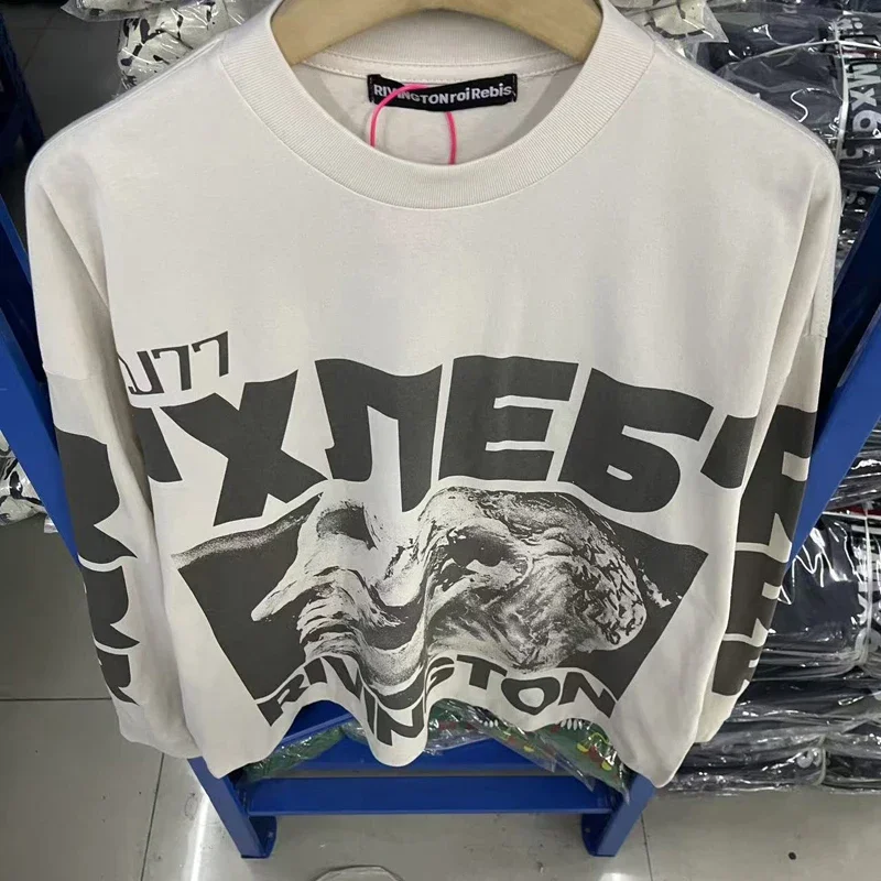 High Quality RRR-123 Long Sleeves Spring Summer Trend Do Old Casual Loose Round Neck Pattern T-shirt