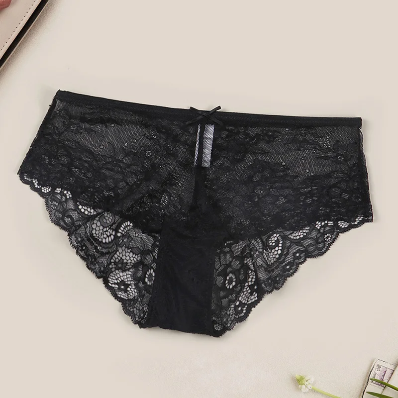 Varsbaby Sexy Transparent Underwear Bowknot Brief Women Lace Boyshorts Underpants Floral Panties Comfortable Lingerie For Female