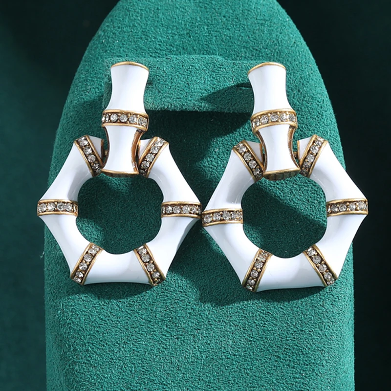 

Vintage Drip Oil White Bamboo Earrings Jewellery Women Geometric Hexagonal Minimalist Accessory Luxury Designer Jewelry