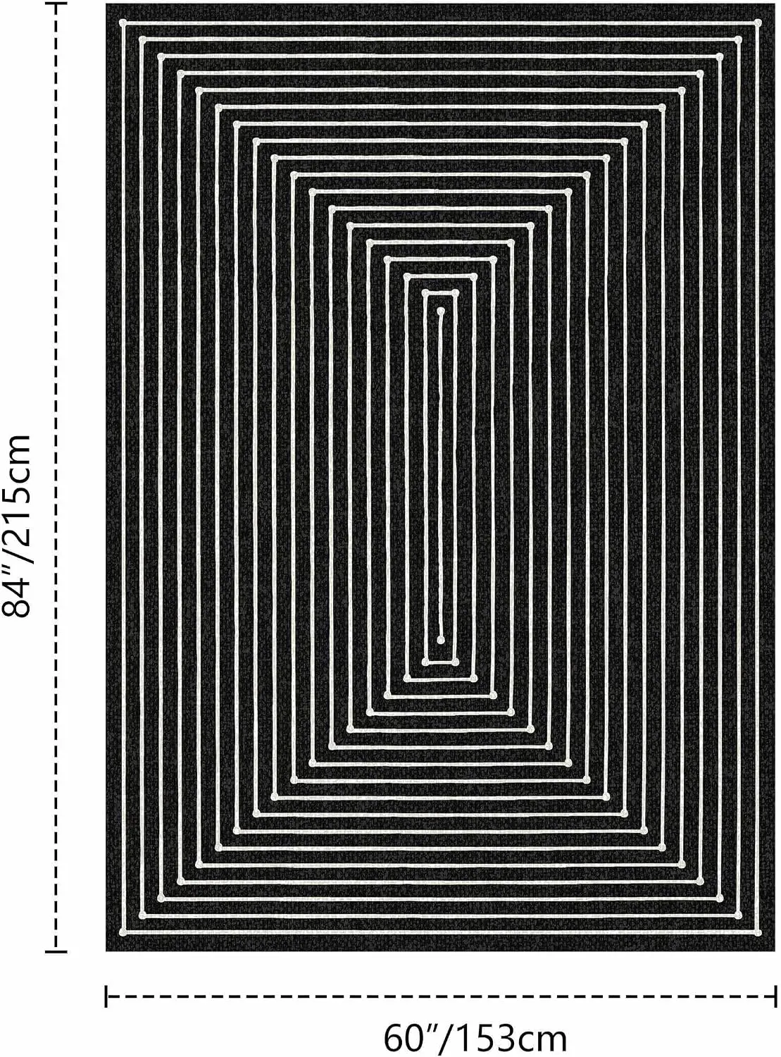1pc 2D Flat Black White Concentric Square Striped Printed Floor Mat, Decorative Rug for Living Room, Bedroom, Office, Home Decor