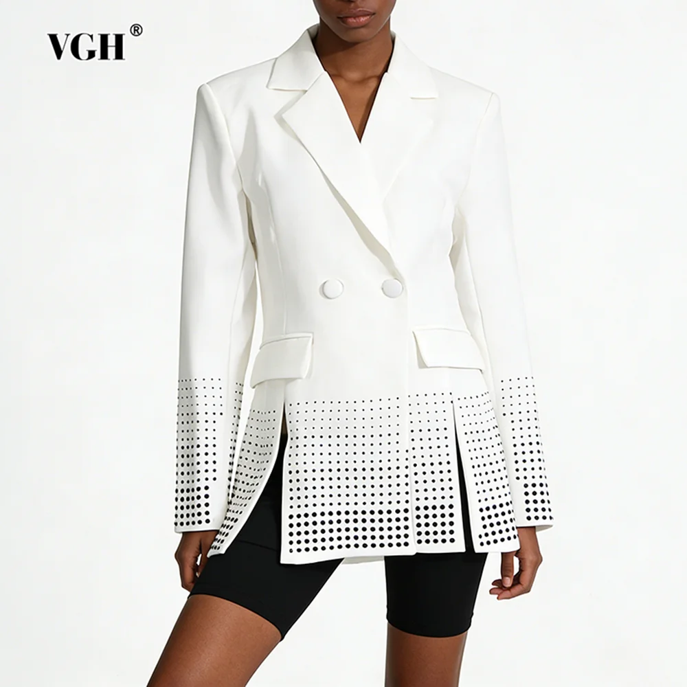 VGH Design Sense Printing Slimming Jackets For Women Lapel Long Sleeve Spliced Button Autumn Casual Commute Coat Female Fashion