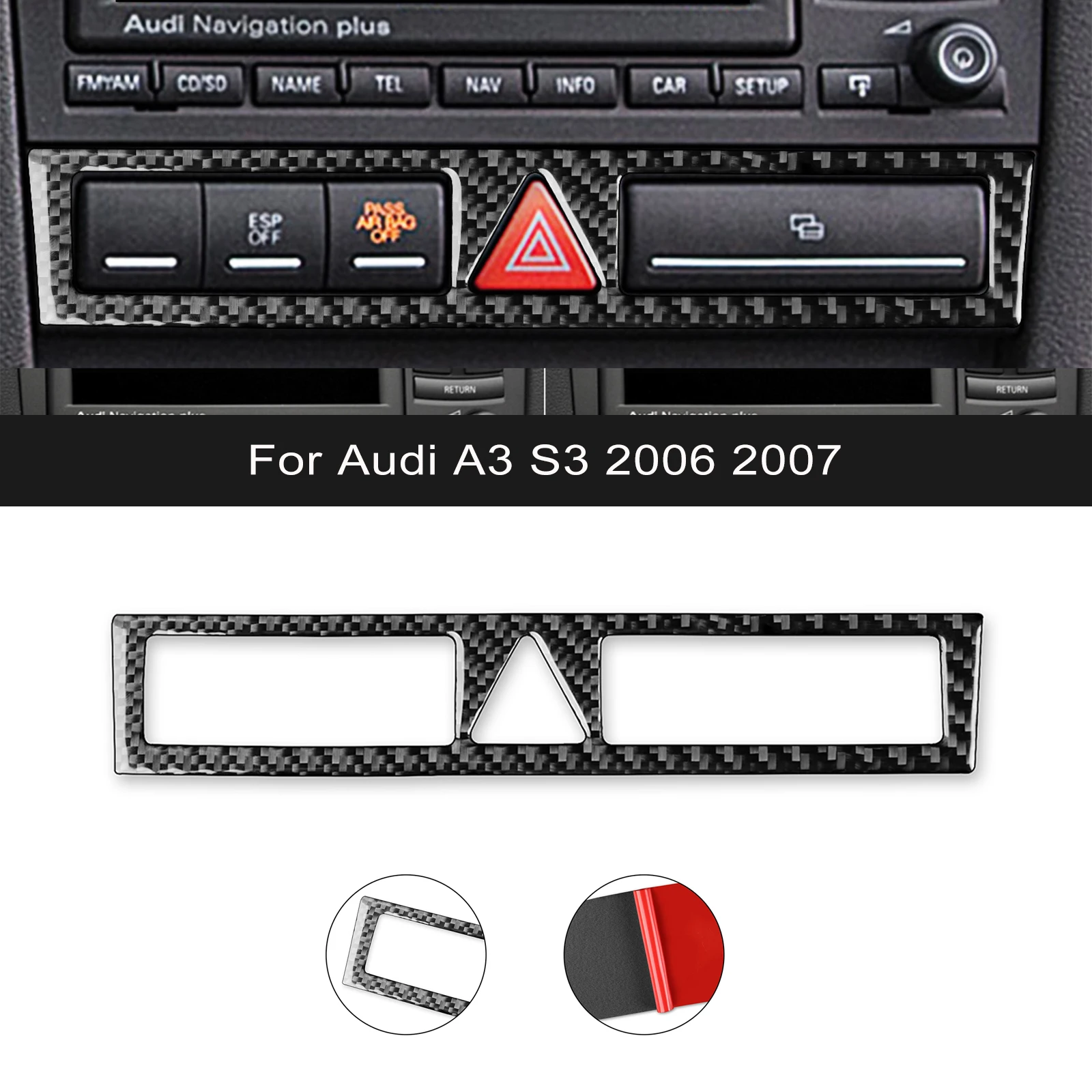 For Audi A3 S3 8P 2006 2007 Interior Styling Accessories Real Carbon Fiber Car Hazard Lamp Switch Panel Cover Trim Sticker