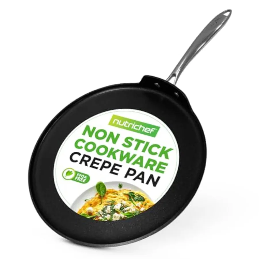 Sartén para Crepas de 12 Pulgadas Antiadherente, Ideal para Panqueques, Dosa, Chapati y Tortillas, Anodizado Duro, Apto para Lavavajillas