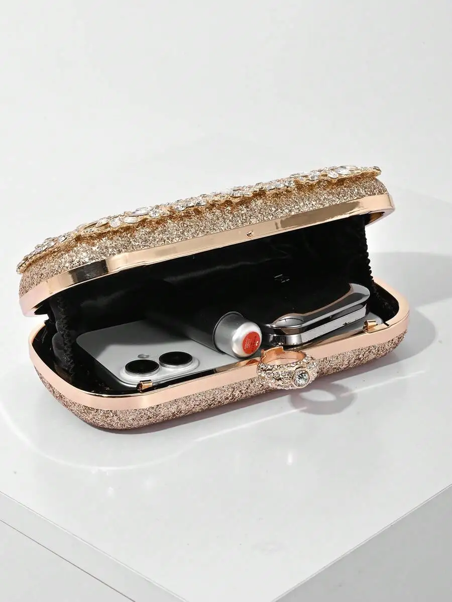 Elegant Crystal Glitter Box Clutch For Women Evening Party Wedding Purse