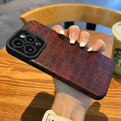 For Funda iphone 15 16 17 17Air 17 Promax Case 16Pro 15 Plus 14 12 11 13 Pro Max 12mini Phone Case Crocodile Leather Cover