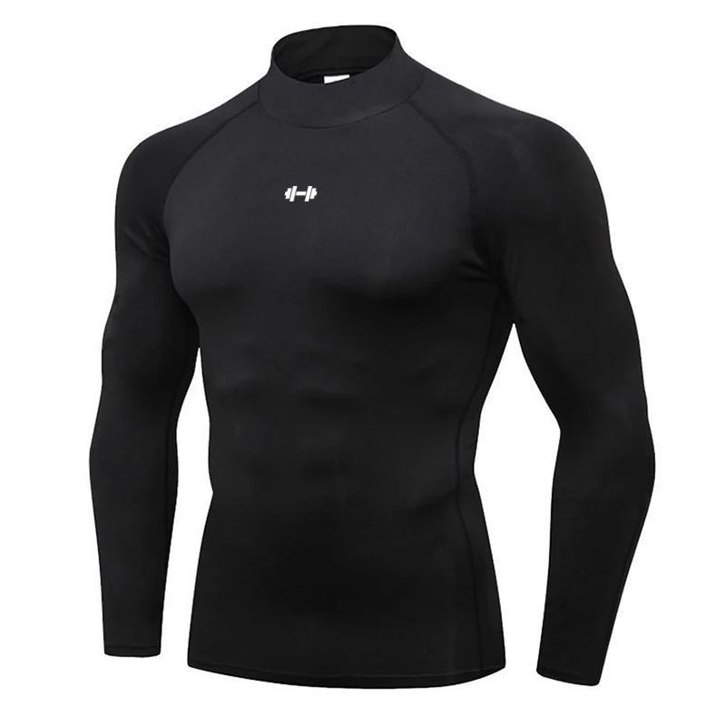 Mens Casual Long Sleeve T-shirts Dumbbell Autumn Fitness Training Jogging Gym Running Sportswear Quick Dry Compression Shirts