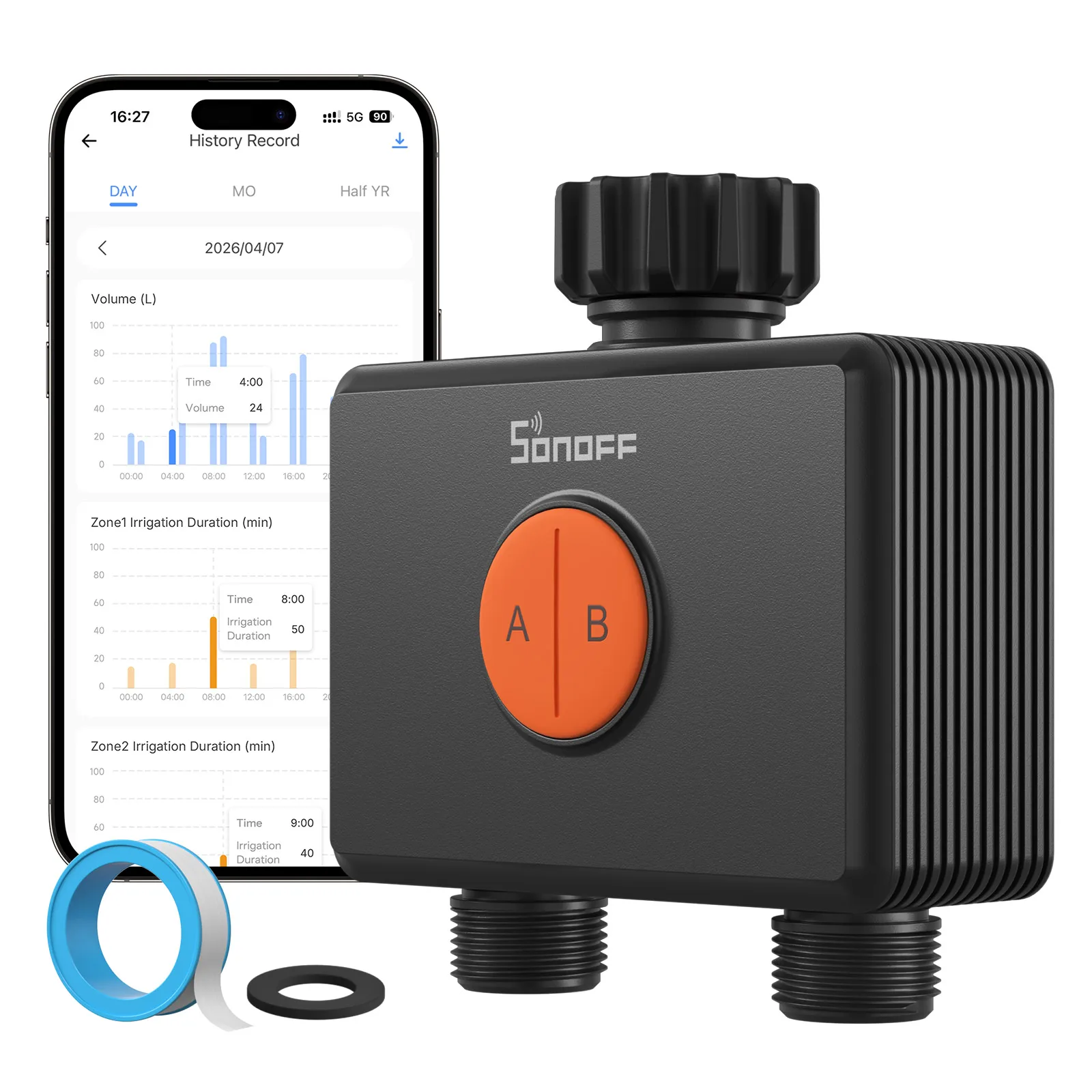 SONOFF Gartenbewässerungstimer 2-Ausgang Sprinkler Hydro DUO Dual-Kanal Zigbee Smart Wasserventil mit Durchflussmesser SWV-ZF2E