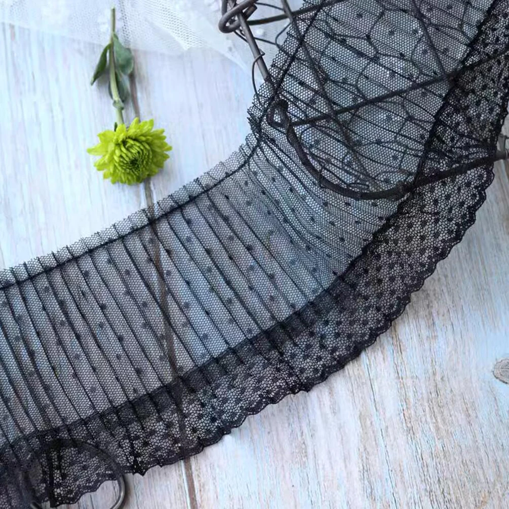 1Yard Elastic Mesh White Black Dot Lace Fabric Handmade DIY Wedding Dresses Sewn Decoration 10.5CM Wide
