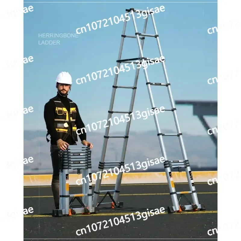 3.5 Meters + 3.5 Meters, Aluminum Alloy Telescopic Herringbone Ladder, Household Folding Elevator Maintenance Project