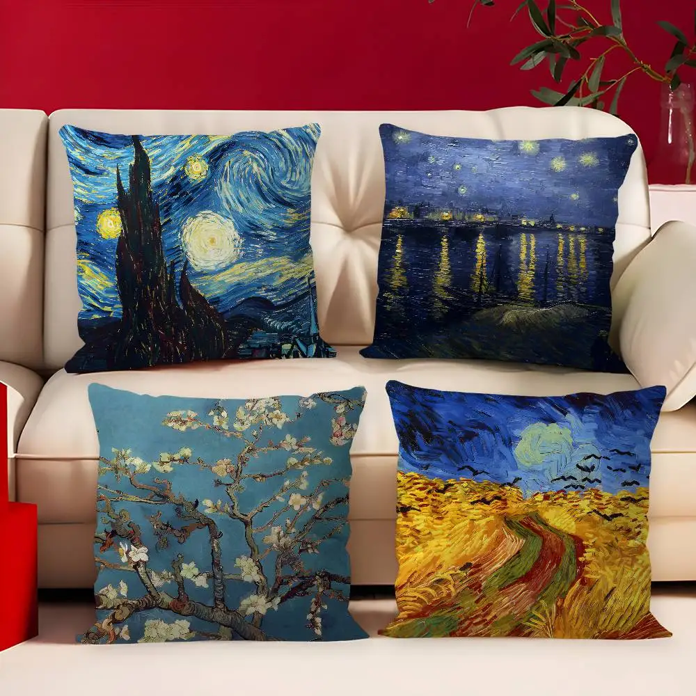 Retro Van Gogh Oil Painting Pillow Gift Home Office Decoration Bedroom Sofa Car Cushion Cover case 45x45