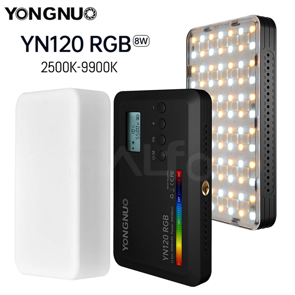 Yongnuo YN120 RGB Full Color 2500K-9900K Mini On-Camera LED Video Light YN120RGB 3000mAh Pocket Photo Vlog Live Fill Lighting