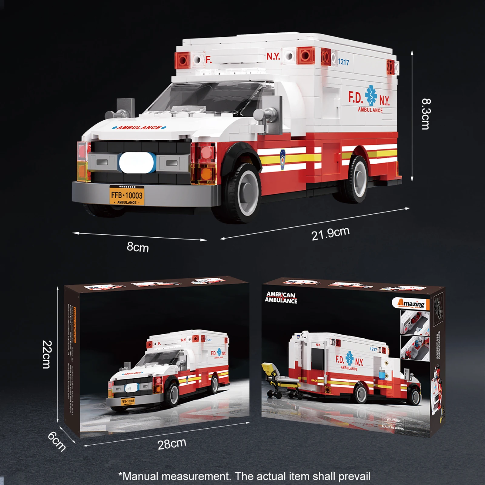 MOC Americano/Europieno Ambulanza Building Blocks Modello di veicolo simulato Ornamenti creativi Scena ospedaliera fai da te Ragazzi Giocattoli Regali