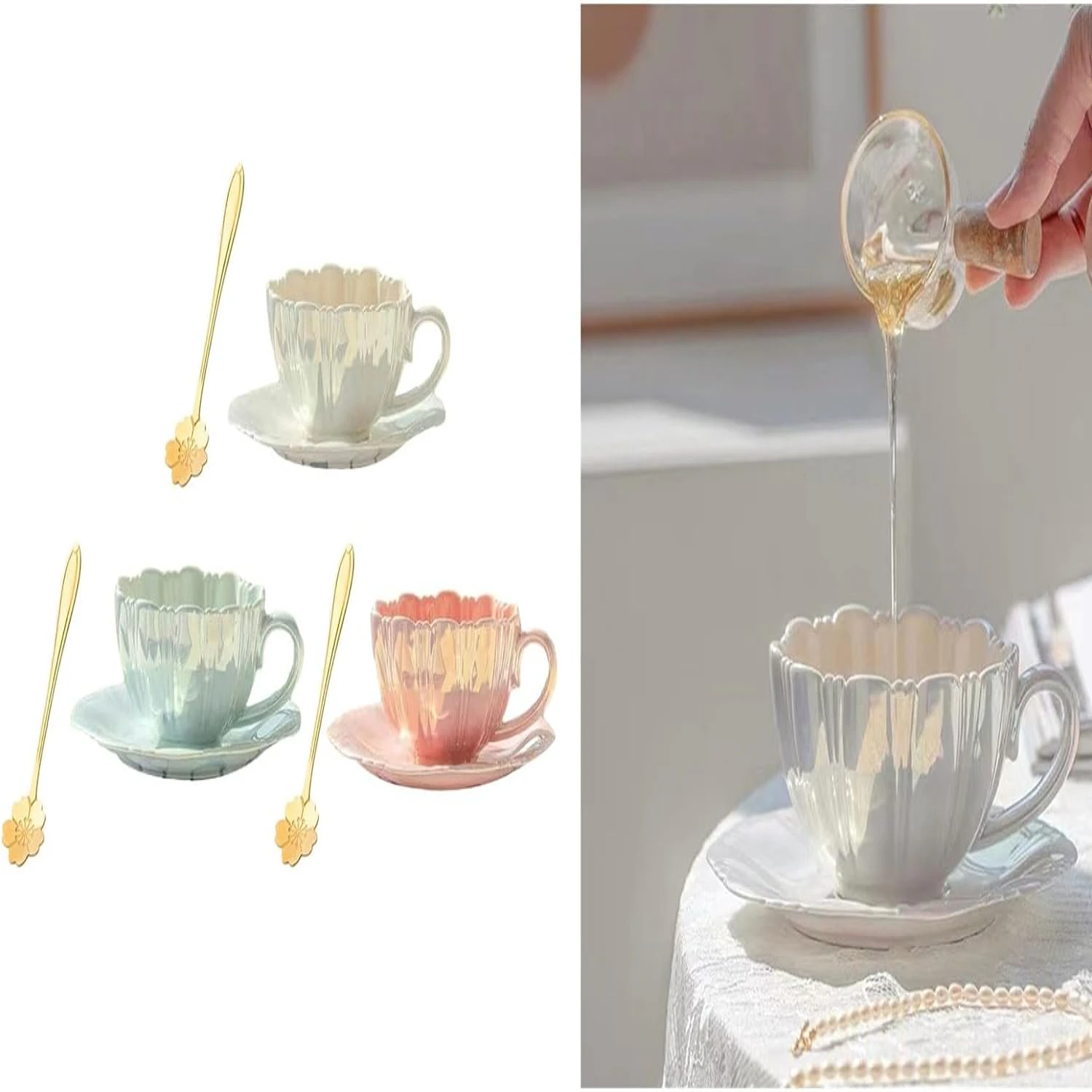 Exquisite, Stunning, and Elegant Ceramic Cup with Saucer featuring a Stylish and Unique Petals Pattern - Charming and Decorative