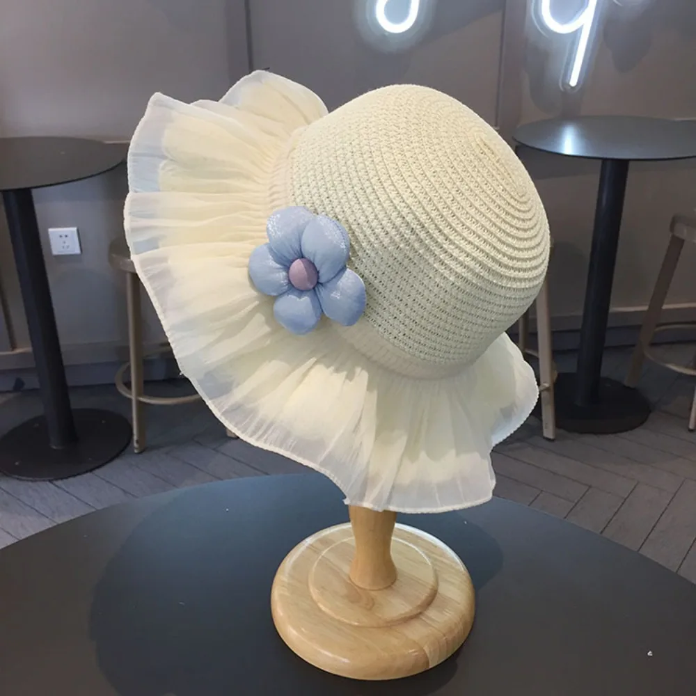

Cute Big Brim Kids Straw Cap Bag UV Protection Breathable Sun Hat Flower Bucket Hat for Children Girls