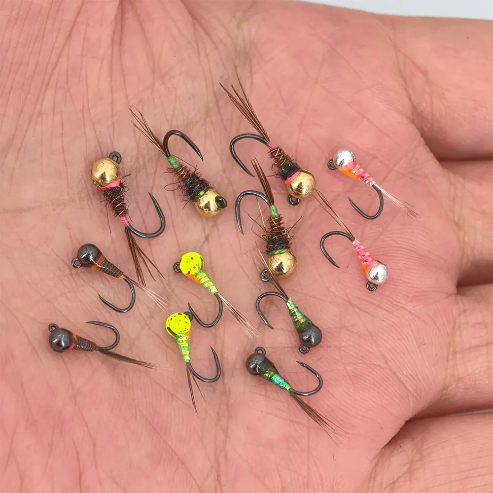 6 Stück # 14 # 18 Widerhakenfreie, schnell sinkende Jig-Nymphenfliegen mit Epoxid-Fasanenschwanz, Wet Euro Fliegen, Perdigon-Nymphen für Forellen- und Barsch-Angeln – Detail 6