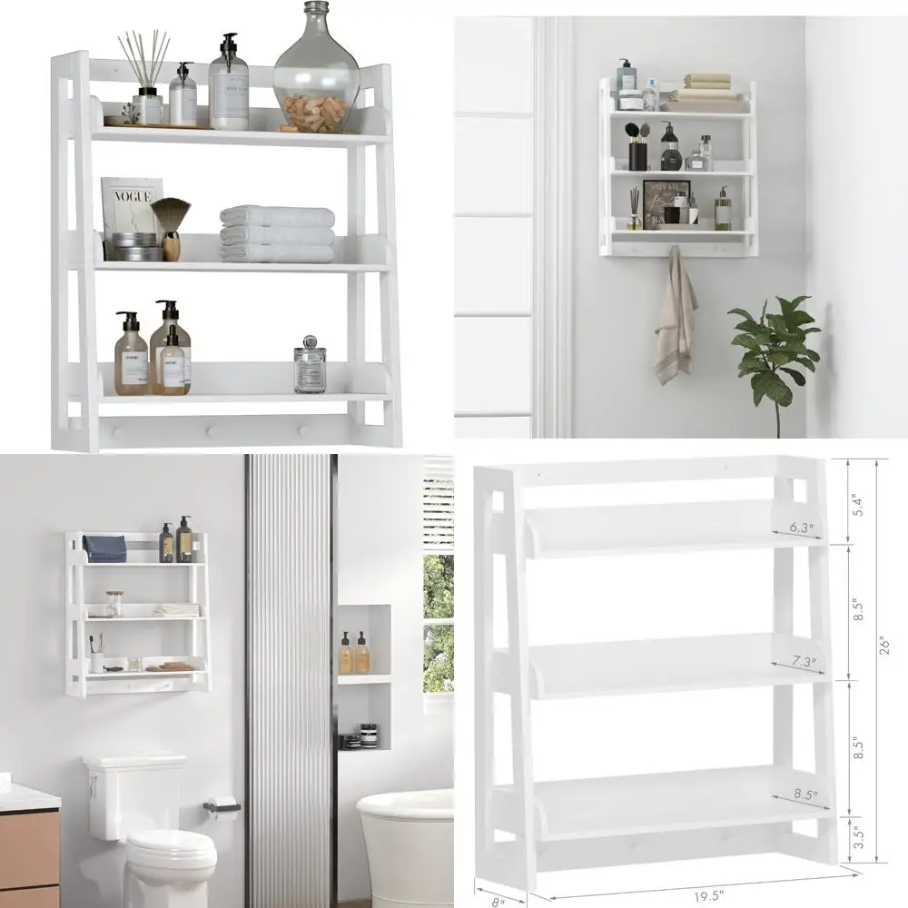 

Настенная полка для ванной комнаты utex, органайзер для полки для хранения над унитазом, 3-уровневая настенная полка с крючком, белая