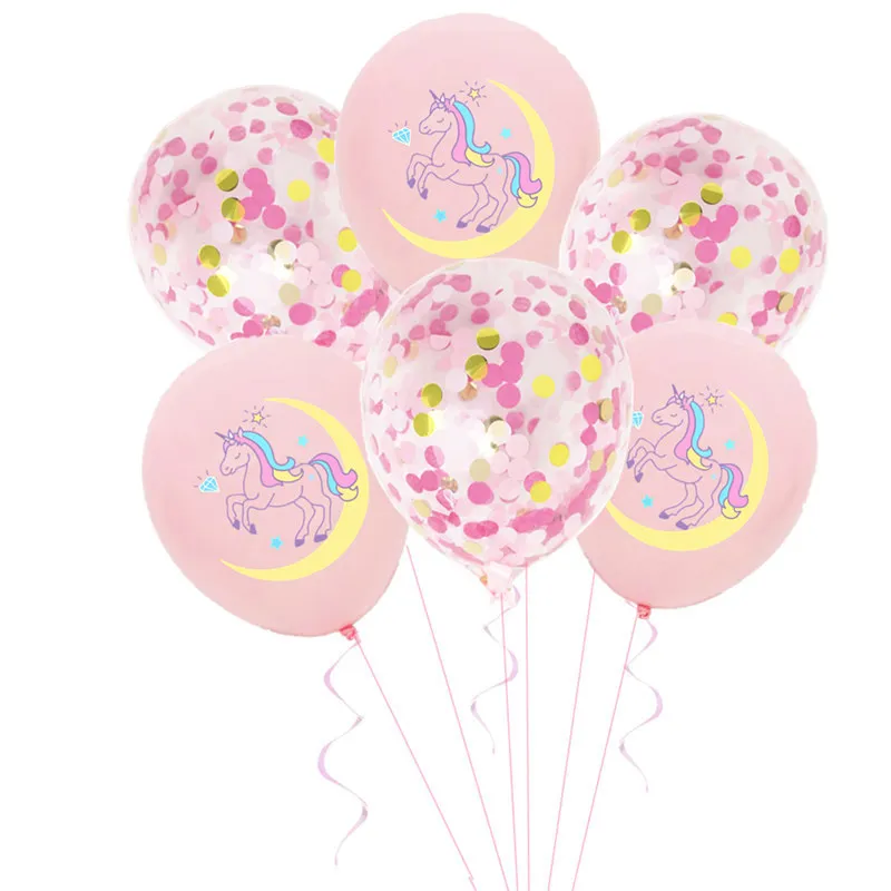 10pcs/lot Cartoon Unicorn Pink And Gray Latex Balloons With Sequin Balloons For Birthday Party Decorations