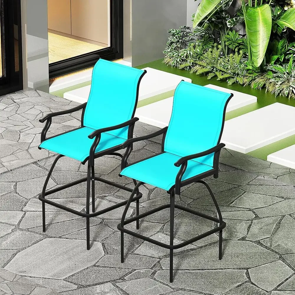 2pcs Outdoor Swivel Bar Stools Set - All-Weather Textilene Cushioned Bistro Furniture in Lake Blue
