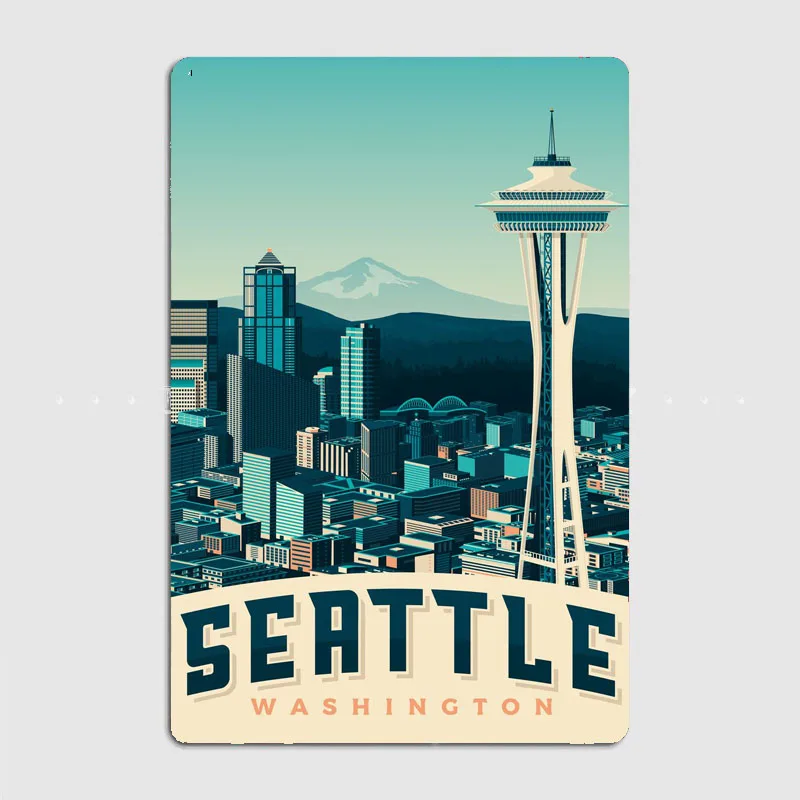 Seattle Travel Scenic Spot Retro Posters Metal Sign Custom Kitchen Tin Wall Indoor Decor Drawing Room Decor Home Decor