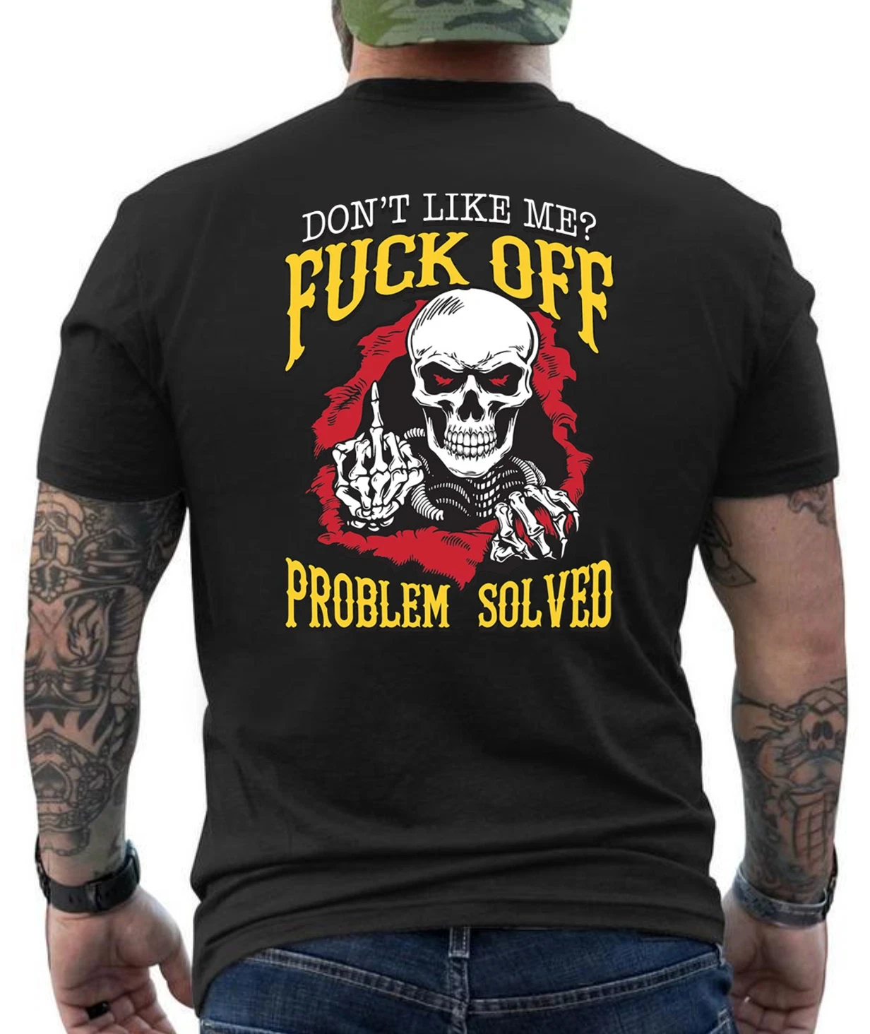 Don't Like Me F... Off Problem Solved Funny Graphic Design T- Shirt Cotton T-shirts Tee Short Sleeve Men's T-shirts for Summer
