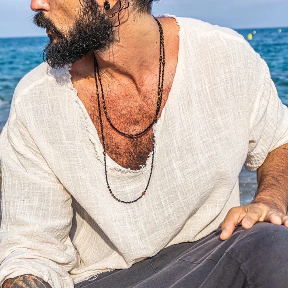 

NADEEM Boho Summer Fashion Handmade Bead Pendant Necklace For Men Jewelry Charm Agate Tiger Eye Stone Necklace Gift Wholesale