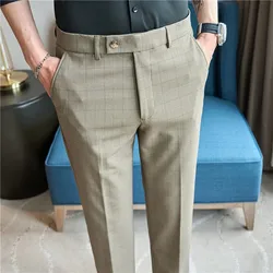 2024 Men's High Quality Fashion Checkered Western Pants Business Leisure High Street Elastic Comfortable Versatile Hombre Pants