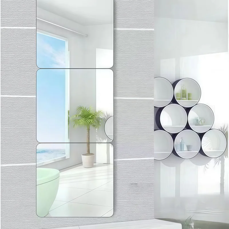 Acrylic Mirror Wall Sticker Full Body Mirror for Home Bathroom Dorm Self Adhesive Soft Mirror 30x30cm Lightweight Unbreakable