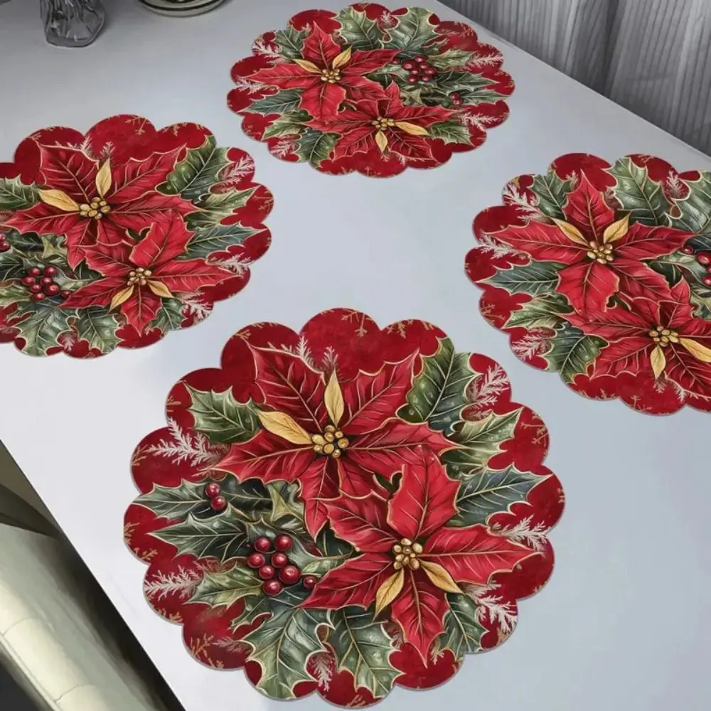 4pcs Santa Claus Christmas Table Placemat Snowman Elk Non Slip Xmas Table Mat Heat Resistant Tree Coffee Cup Mats Table Setting
