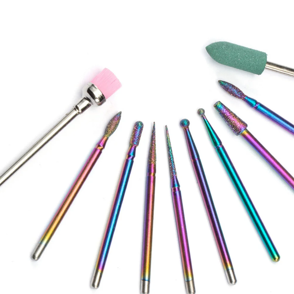 10 pçs conjunto de brocas de unhas kit de brocas de manicure de aço com caso de armazenamento para salão de beleza em casa profissional ferramentas de cabeça de moagem de unhas