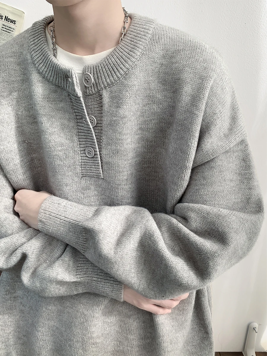 

Мужской вязаный свитер Cleanfit с воротником хенли, теплый, свободный, в стиле кэжуал, зимний, модный, удобный, из полиэстера