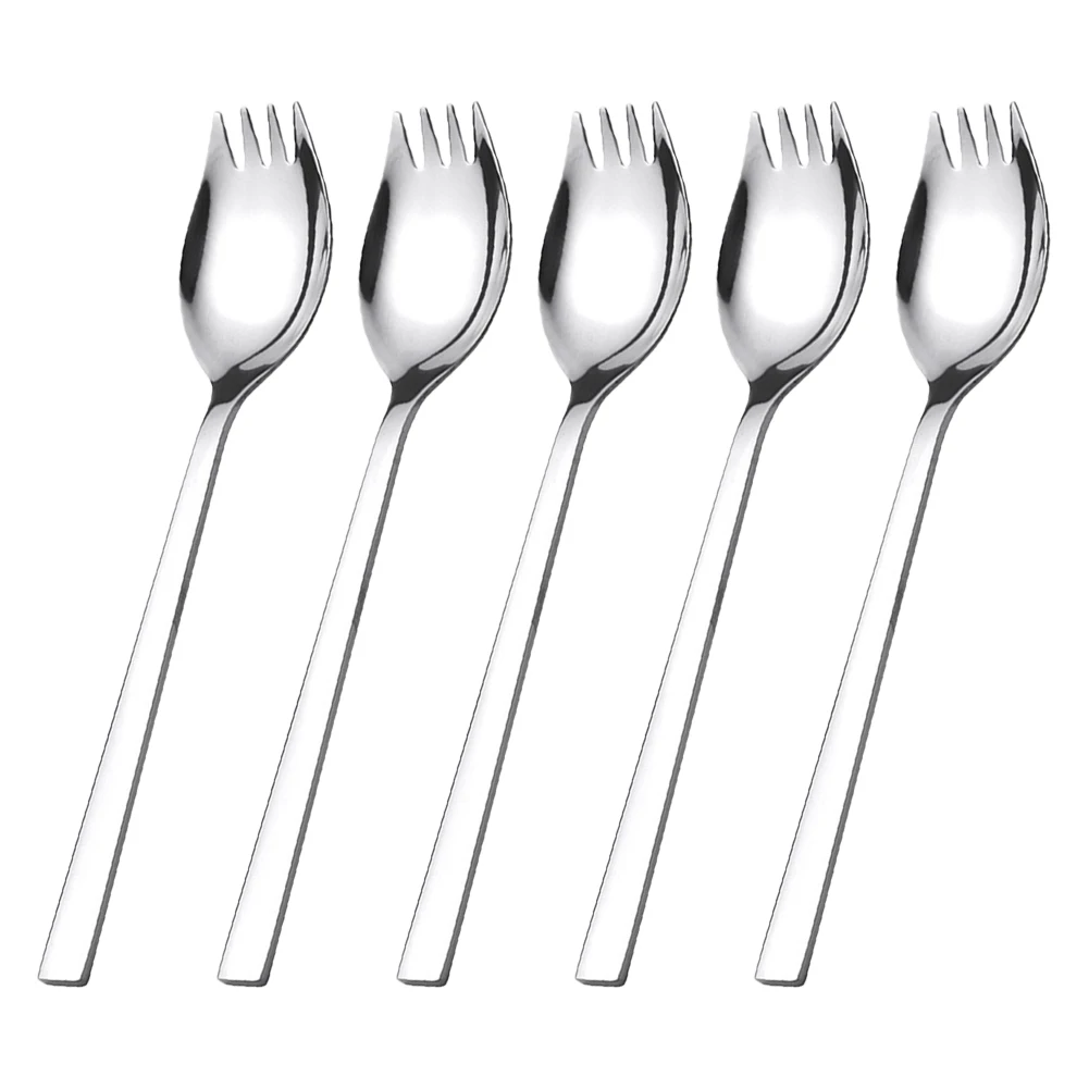 5Pcs Spork Stainless Steel Spoon Fork Cutlery Long Handle Spoon Fork Silverware for Dessert Ice Cream Salad