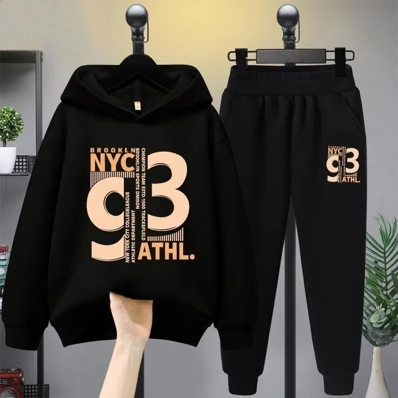 Autumn/Winter Children's Christmas Multi-Color Tracksuit, Simple Casual Printed Hoodie and Top Tracksuit with Number 93