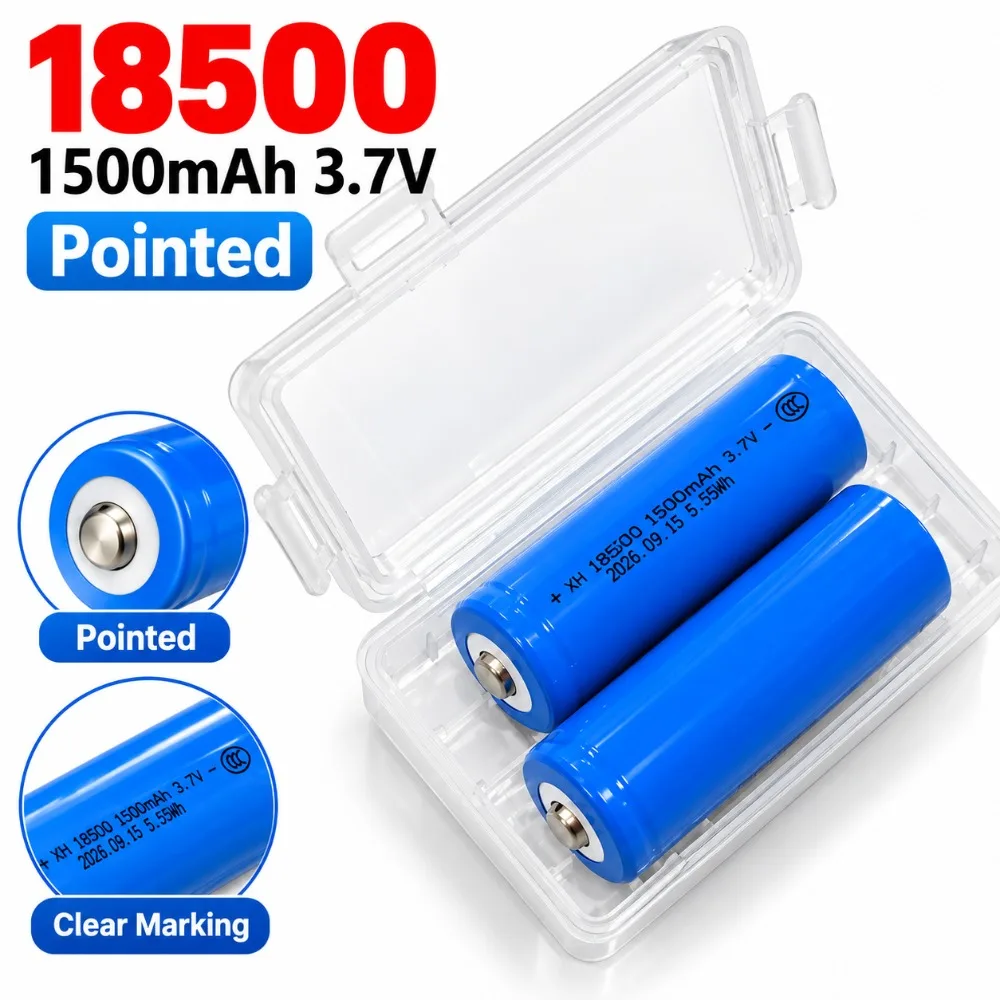 18500 Batteries 1500mAh 3.7V Rechargeable Lithium Battery Real Capacity Pointed Batteria for Power Tools Flashlight Toys Camera