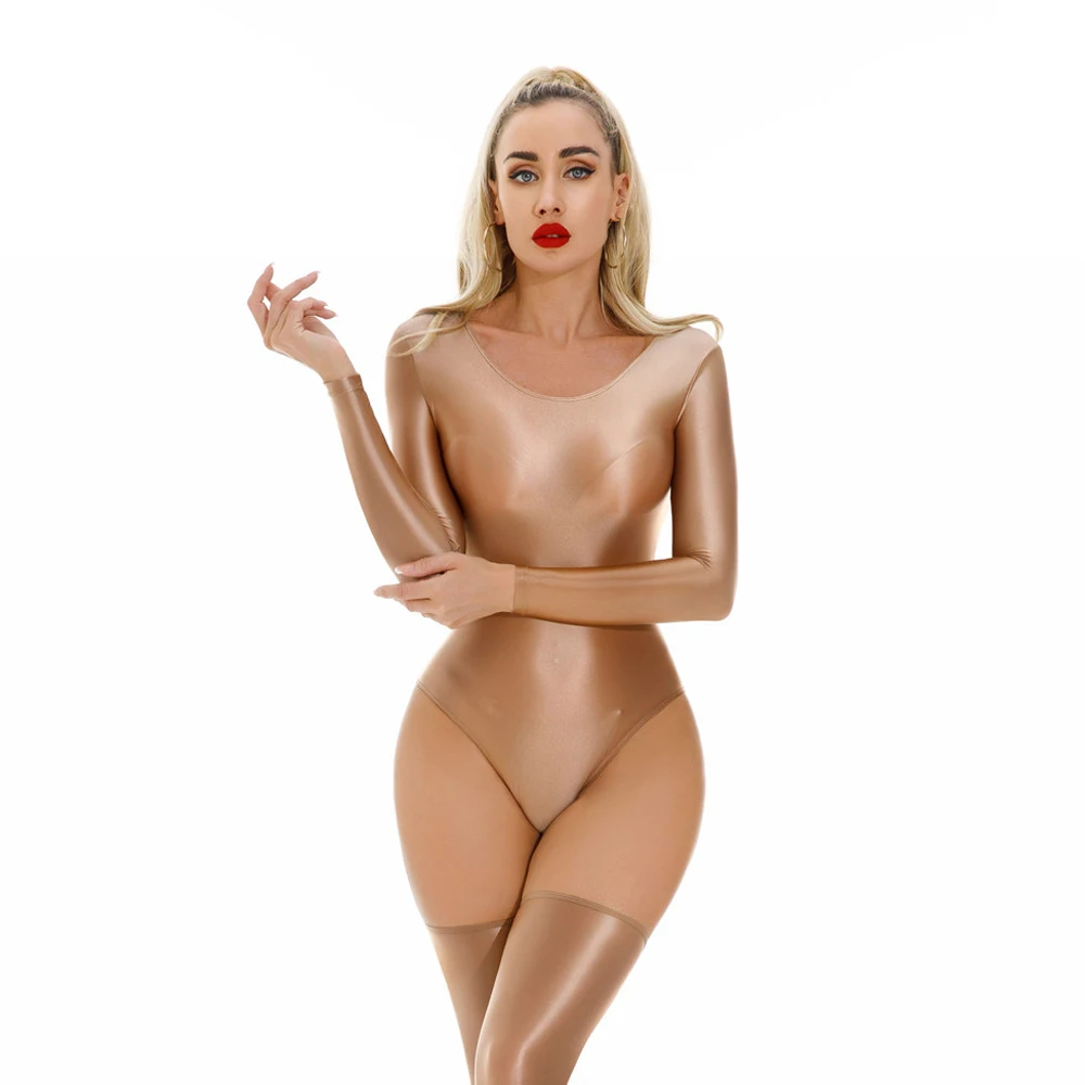 Sexy Women Candy Color High Cut Bodysuit Elastic Dance Tights Smooth Longsleeve Yoga Shapping Leotard One Pieces Thong