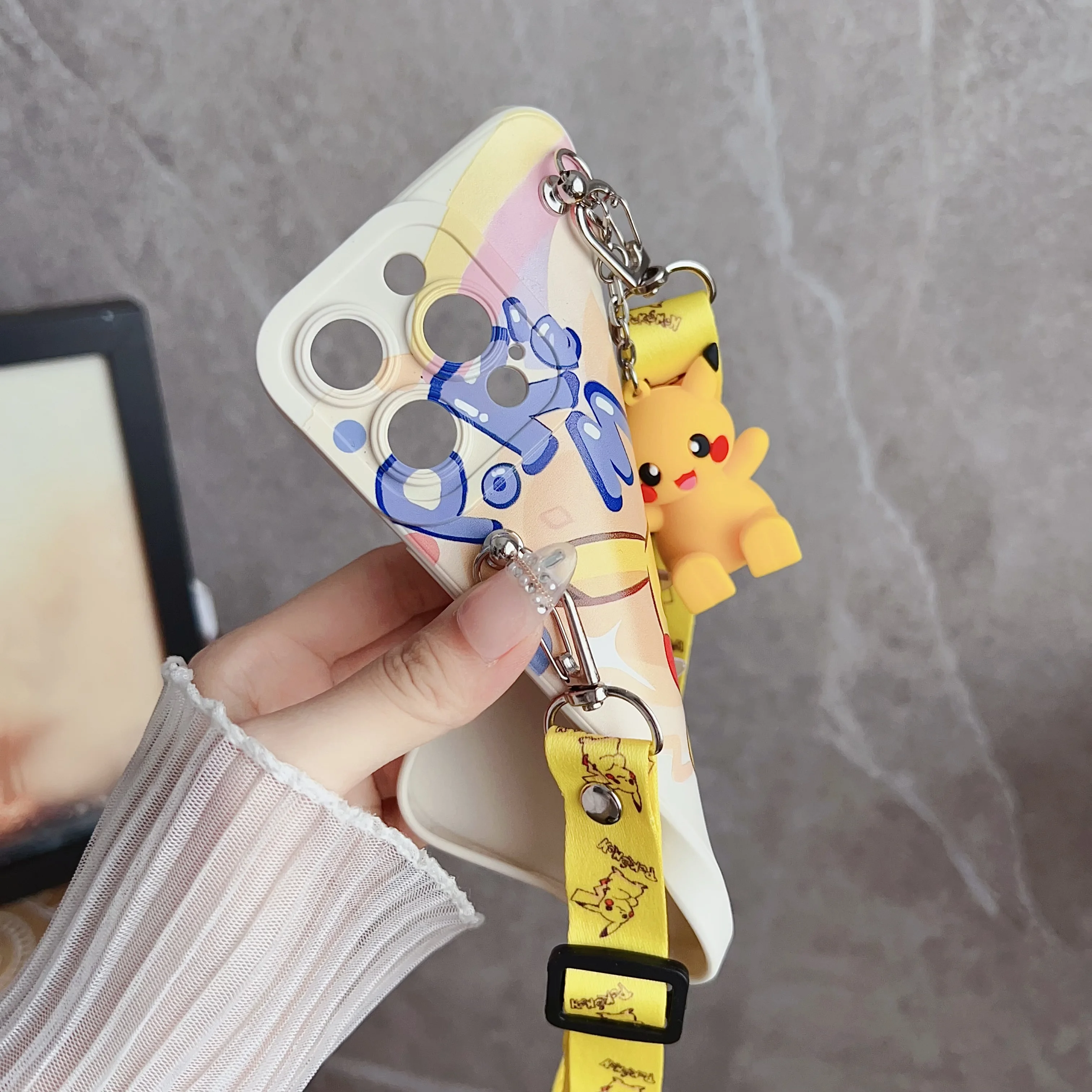 For Samsung Galaxy S7 S8 S9 S10 S20 S21 S22 S23 S24 Plus Ultra FE Cartoon Pika Case With Holder Rope