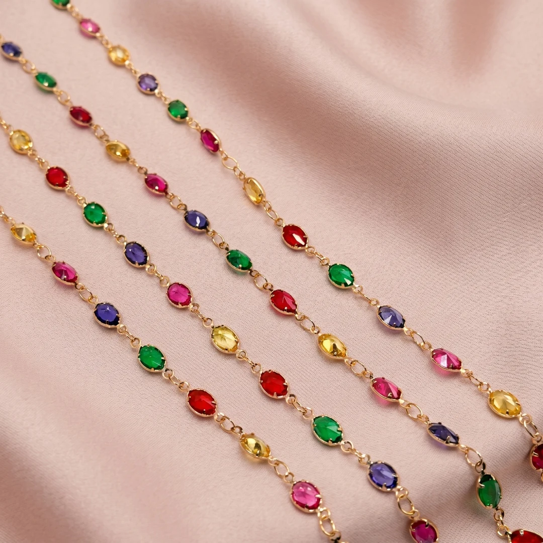 1 Meter unregelmäßige Zirkon-Kristallperlen, Charms-Kette, Kupferschmuckketten für die Herstellung von Halsketten, Armbändern, DIY-Komponenten, Zubehör – Detail 4