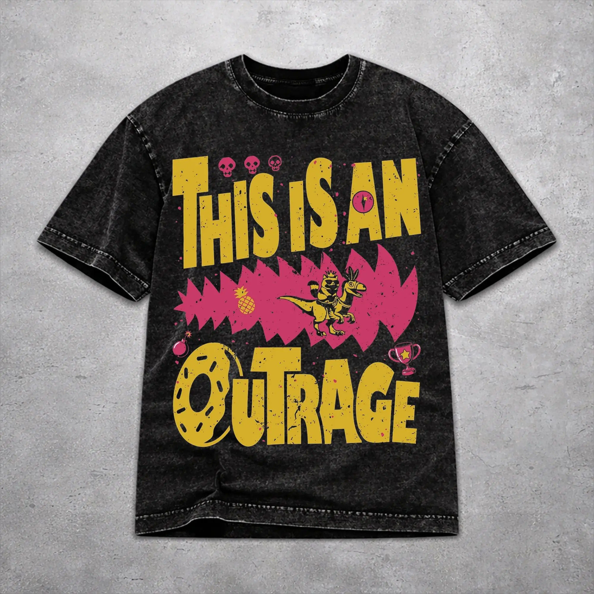 This Is An Outrage Princess Donut Cat  Washed T Shirt Vintage Harajuku for Men Women  Loose Tee T-Shirts 100% Cotton