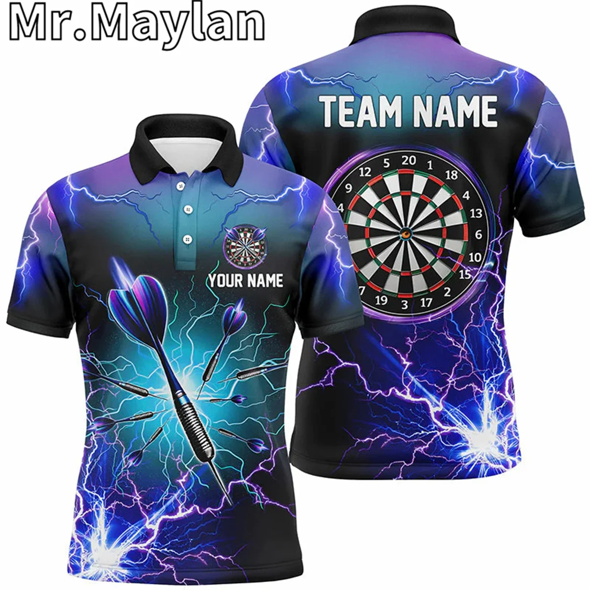 Polo de dardos de tatuaje polinesio dorado con nombre personalizado impreso en 3D para hombres, camisetas personalizadas del equipo de dardos, regalo para amantes de los dardos
